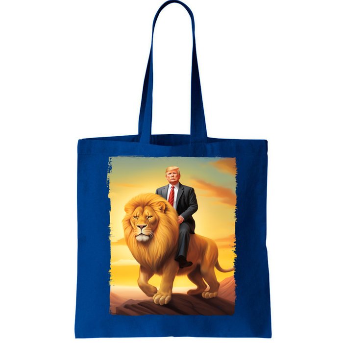 Donald Trump Riding A Lion Trump Art Fun Funny Trump Funny Gift Cute Gift Tote Bag