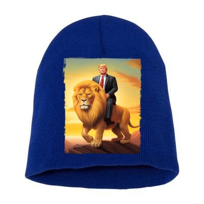 Donald Trump Riding A Lion Trump Art Fun Funny Trump Funny Gift Cute Gift Short Acrylic Beanie