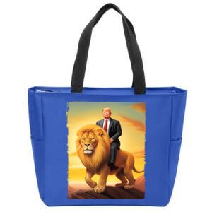 Donald Trump Riding A Lion Trump Art Fun Funny Trump Funny Gift Cute Gift Zip Tote Bag