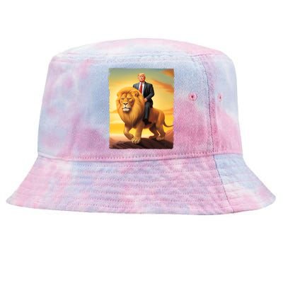 Donald Trump Riding A Lion Trump Art Fun Funny Trump Funny Gift Cute Gift Tie-Dyed Bucket Hat