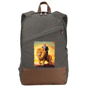 Donald Trump Riding A Lion Trump Art Fun Funny Trump Funny Gift Cute Gift Cotton Canvas Backpack