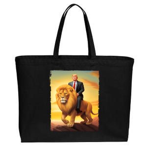 Donald Trump Riding A Lion Trump Art Fun Funny Trump Funny Gift Cute Gift Cotton Canvas Jumbo Tote