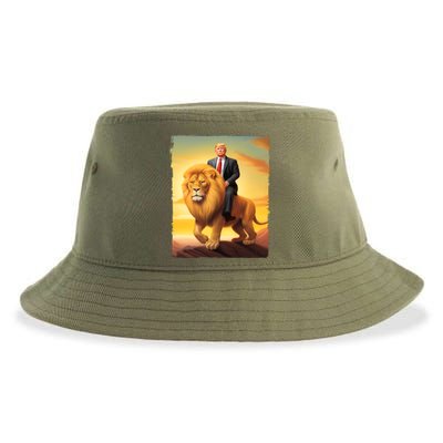 Donald Trump Riding A Lion Trump Art Fun Funny Trump Funny Gift Cute Gift Sustainable Bucket Hat