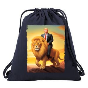 Donald Trump Riding A Lion Trump Art Fun Funny Trump Funny Gift Cute Gift Drawstring Bag