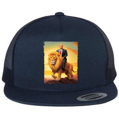 Donald Trump Riding A Lion Trump Art Fun Funny Trump Funny Gift Cute Gift Flat Bill Trucker Hat