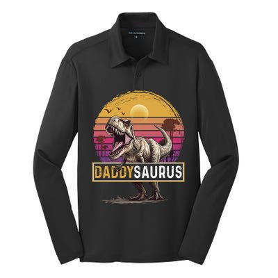 Daddysaurus T Rex Dinosaur Dad Saurus Family Matching Gift Silk Touch Performance Long Sleeve Polo