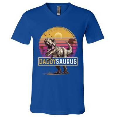 Daddysaurus T Rex Dinosaur Dad Saurus Family Matching Gift V-Neck T-Shirt