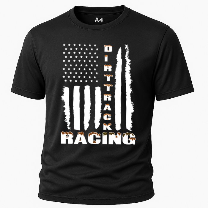 Dirt Track Racing American Flag Funny Mud Design Cooling Performance Crew T-Shirt