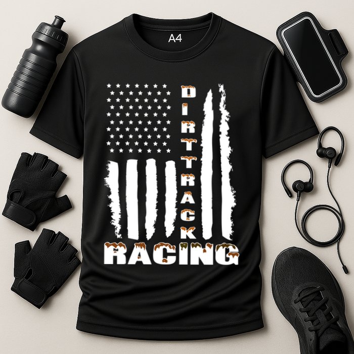 Dirt Track Racing American Flag Funny Mud Design Cooling Performance Crew T-Shirt