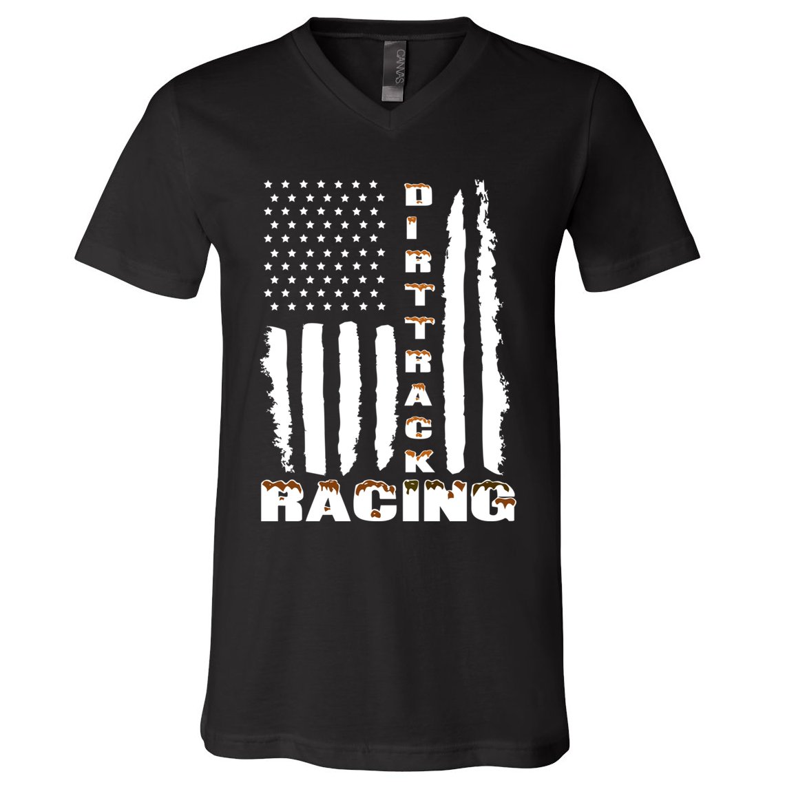 Dirt Track Racing American Flag Funny Mud Design V-Neck T-Shirt