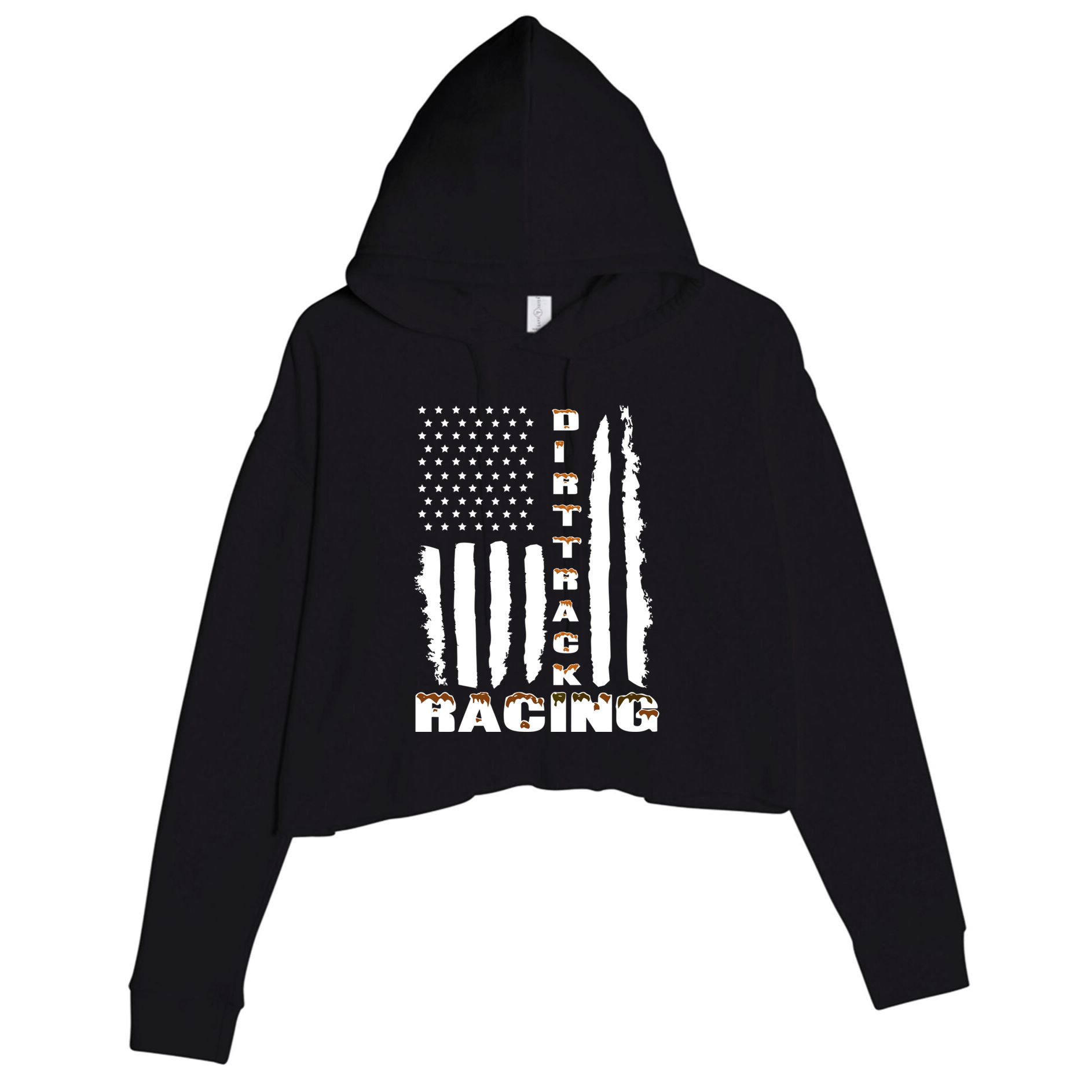 Dirt Track Racing American Flag Funny Mud Design Crop Fleece Hoodie
