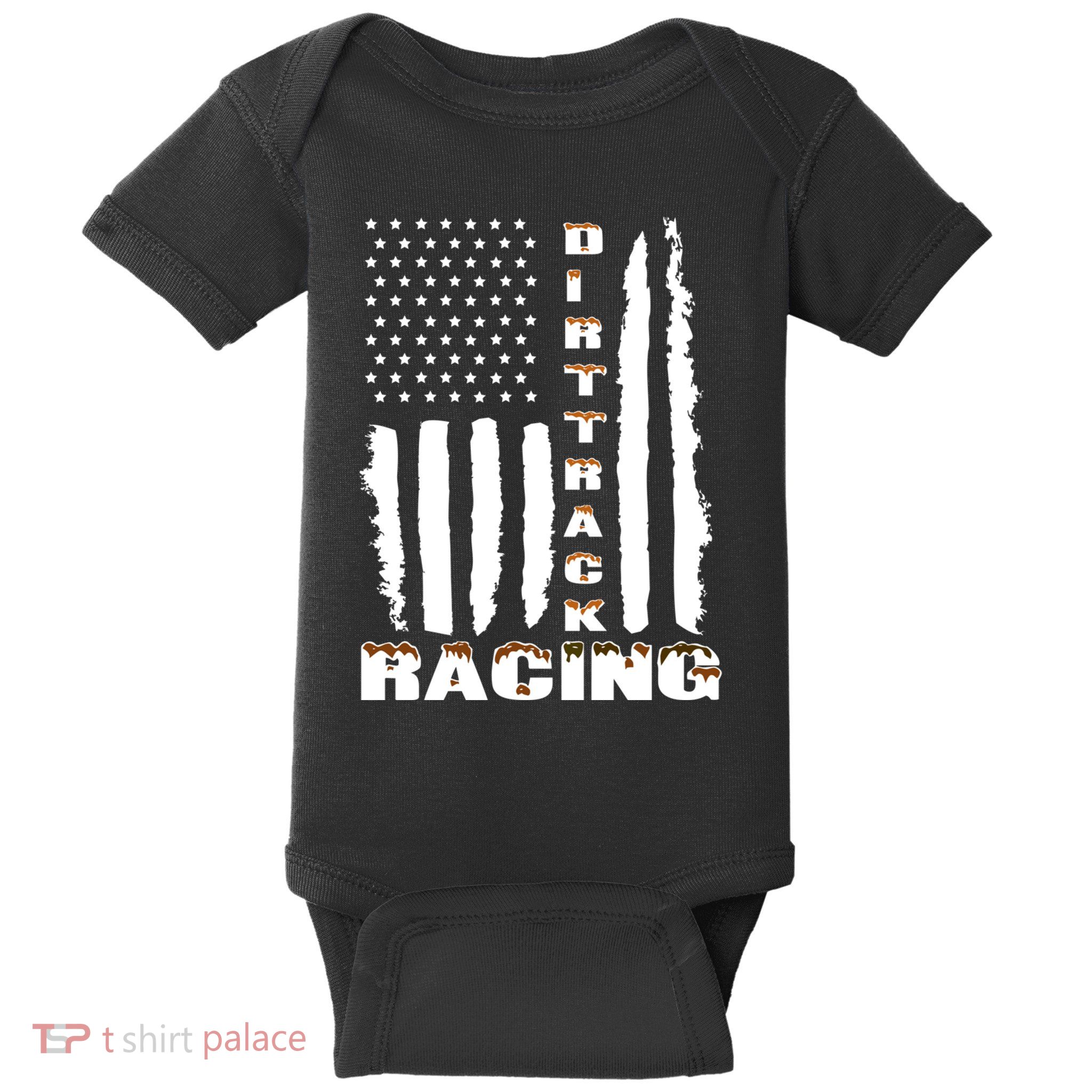 Dirt Track Racing American Flag Funny Mud Design Baby Bodysuit