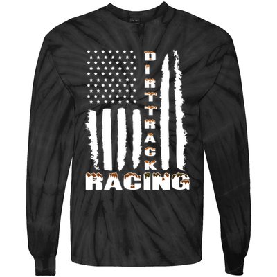Dirt Track Racing American Flag Funny Mud Design Tie-Dye Long Sleeve Shirt