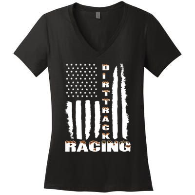 Dirt Track Racing American Flag Funny Mud Design Women's V-Neck T-Shirt