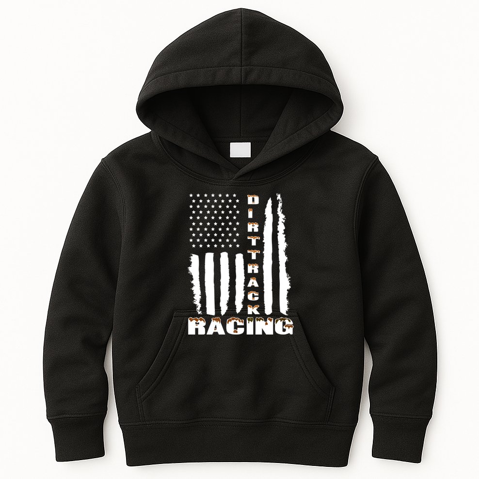 Dirt Track Racing American Flag Funny Mud Design Kids Hoodie