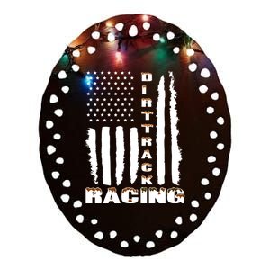 Dirt Track Racing American Flag Funny Mud Design Ceramic Oval Ornament