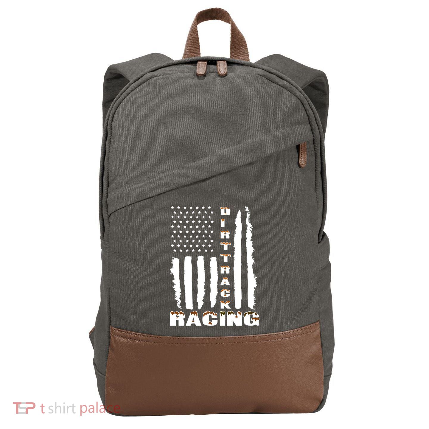 Dirt Track Racing American Flag Funny Mud Design Cotton Canvas Backpack