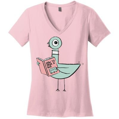 Driven To Read Pigeon Library Reading Books Women's V-Neck T-Shirt