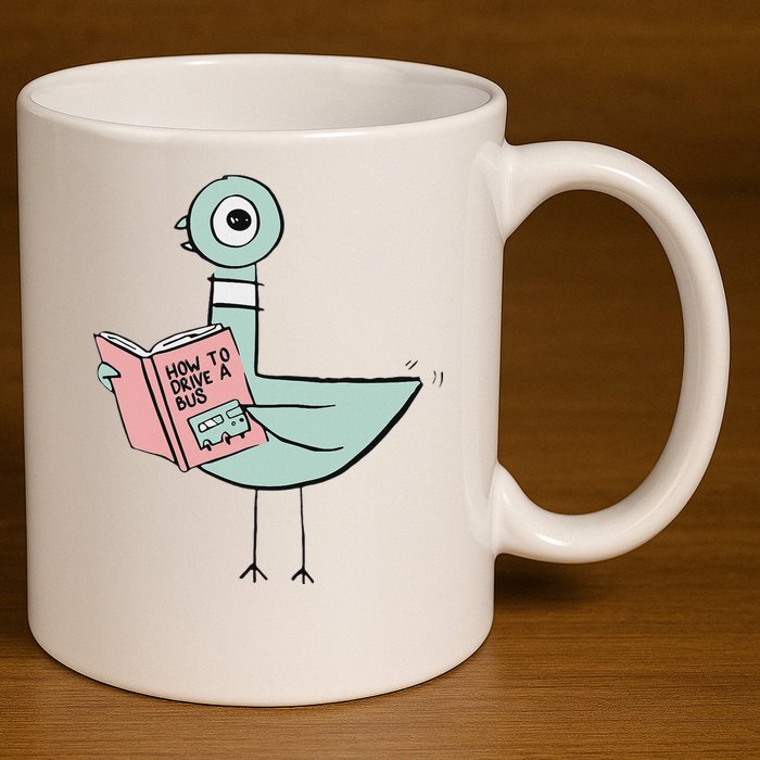 Driven To Read Pigeon Library Reading Books 11oz C Handle Ceramic Mug