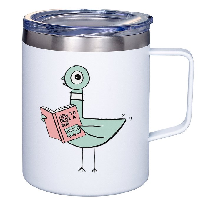 Driven To Read Pigeon Library Reading Books 12oz Stainless Steel Coffee Mug
