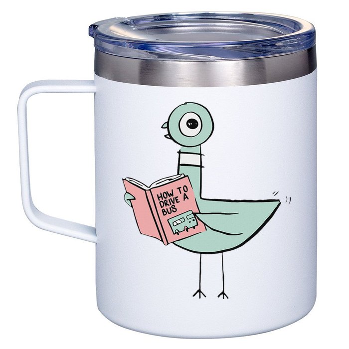 Driven To Read Pigeon Library Reading Books 12oz Stainless Steel Coffee Mug