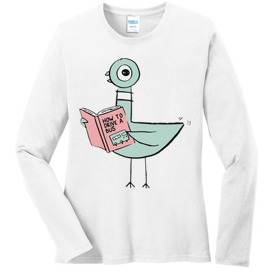 Driven To Read Pigeon Library Reading Books Ladies Long Sleeve Shirt