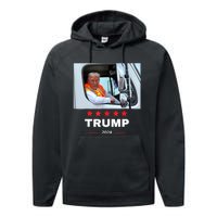 Donald Trump Rides In Garbage Truck Performance Fleece Hoodie