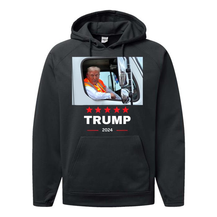 Donald Trump Rides In Garbage Truck Performance Fleece Hoodie