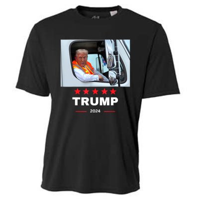 Donald Trump Rides In Garbage Truck Cooling Performance Crew T-Shirt