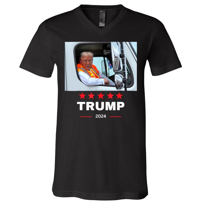 Donald Trump Rides In Garbage Truck V-Neck T-Shirt