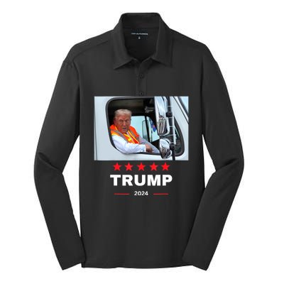 Donald Trump Rides In Garbage Truck Silk Touch Performance Long Sleeve Polo