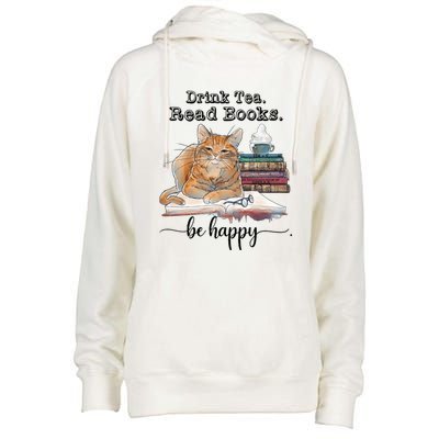 Drink Tea Read Books Womens Funnel Neck Pullover Hood