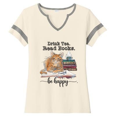 Drink Tea Read Books Ladies Halftime Notch Neck Tee