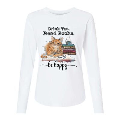 Drink Tea Read Books Womens Cotton Relaxed Long Sleeve T-Shirt