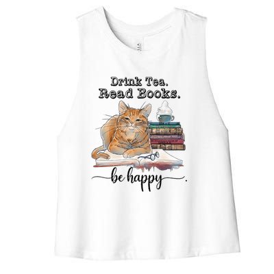 Drink Tea Read Books Women's Racerback Cropped Tank