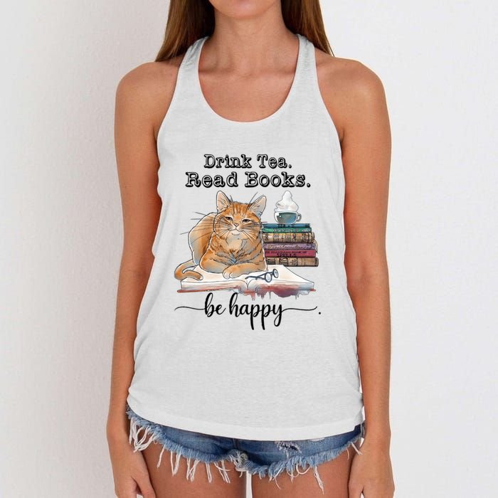 Drink Tea Read Books Women's Knotted Racerback Tank