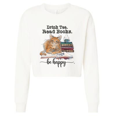 Drink Tea Read Books Cropped Pullover Crew