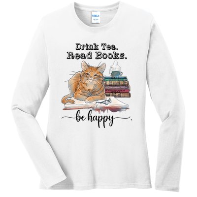 Drink Tea Read Books Ladies Long Sleeve Shirt