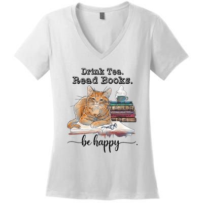 Drink Tea Read Books Women's V-Neck T-Shirt