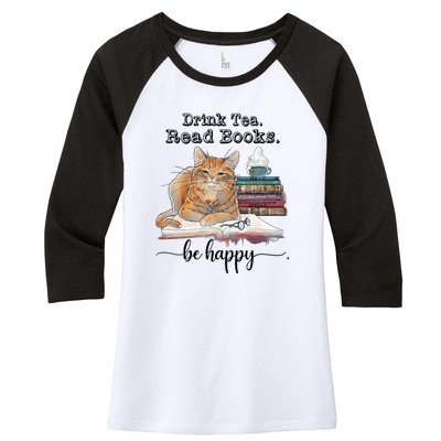 Drink Tea Read Books Women's Tri-Blend 3/4-Sleeve Raglan Shirt