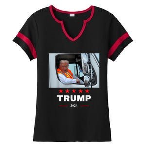 Donald Trump Rides In Garbage Truck Ladies Halftime Notch Neck Tee