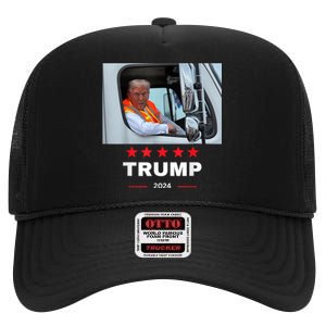 Donald Trump Rides In Garbage Truck High Crown Mesh Back Trucker Hat