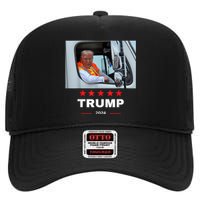 Donald Trump Rides In Garbage Truck High Crown Mesh Back Trucker Hat