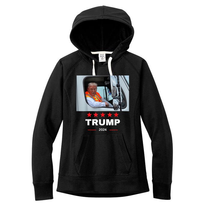 Donald Trump Rides In Garbage Truck Women's Fleece Hoodie