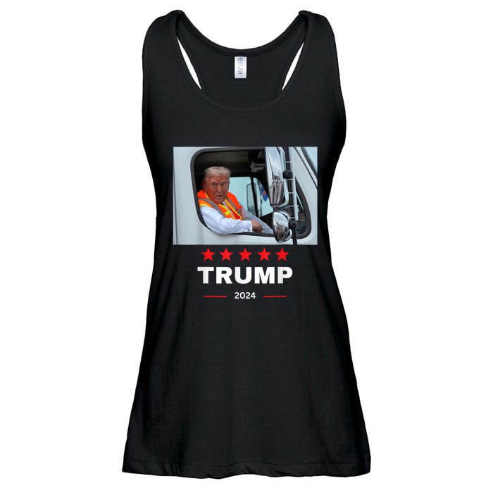 Donald Trump Rides In Garbage Truck Ladies Essential Flowy Tank