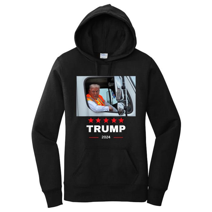 Donald Trump Rides In Garbage Truck Women's Pullover Hoodie