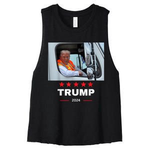 Donald Trump Rides In Garbage Truck Women's Racerback Cropped Tank