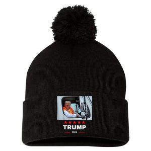 Donald Trump Rides In Garbage Truck Pom Pom 12in Knit Beanie