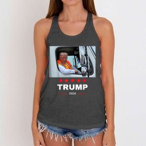 Donald Trump Rides In Garbage Truck Women's Knotted Racerback Tank