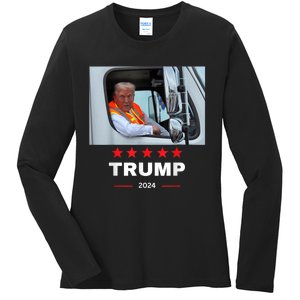 Donald Trump Rides In Garbage Truck Ladies Long Sleeve Shirt